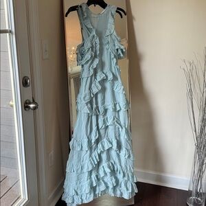 Ruffled Light Blue Maxi Dress